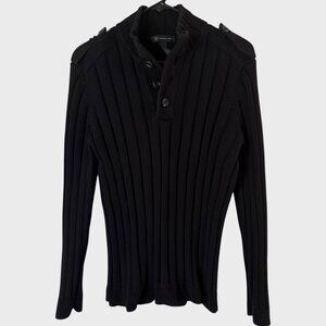 I.N.C. International Concepts Rib-Knit Henley Sweater Black Women's Size Medium